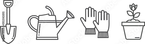 Gardening tools and plant icon set for gardening and cultivation purposes