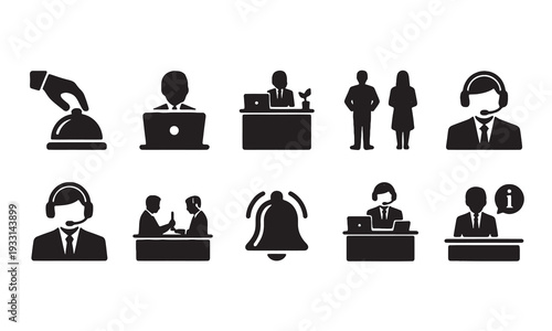 Collection of diverse business and customer service icons representing various professional scenarios