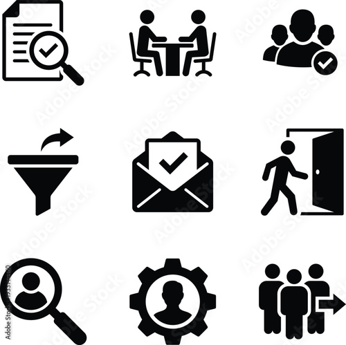 HR Hiring Process Icons for Recruitment Talent Acquisition Job Interview and Career Selection Set