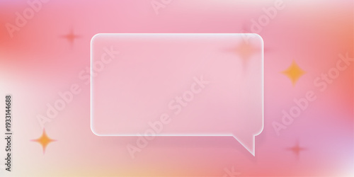 3d glass chat morphism message bubble with transparent UI effect on pink background