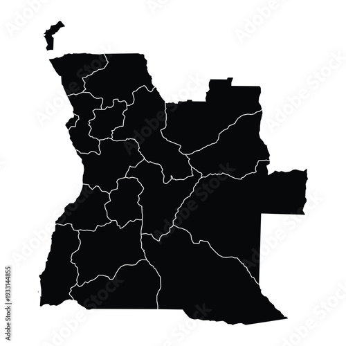 Map of Angola administrative divisions in black and white silhouette