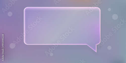 3d transparent glass morphism chat bubble UI button with soft purple glow