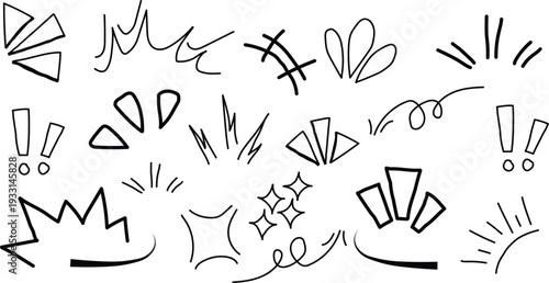 Collection of hand-drawn abstract shapes and symbols on white