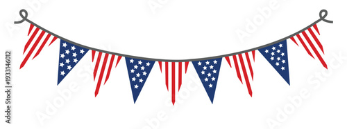 Usa patriotic bunting banner vector. American flag pennant garland for 4th of july independence day decoration isolated on transparent background