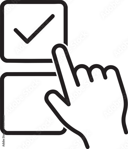 Hand pressing a digital or paper checkbox outline icon for voting election survey and poll choice