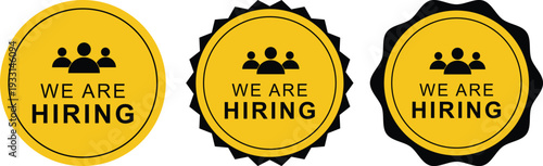 We Are Hiring Badge Set with Team People Icon for Job Recruitment Announcement