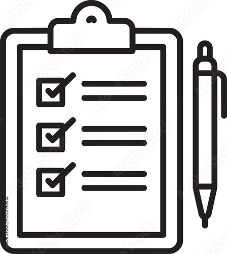 Clipboard document with checklist and pen outline icon for election polling survey form and voting registration