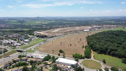 Aerial view of Goiania's racetrack near luxury condos in Goiania, Goias, Brazil 
