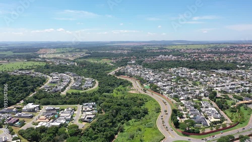 Panoramic view of a luxury neighborhood in Goiania named Jardins with wonderful homes, fancy restaurants and lots of nature. Goiania, Goias, Brazil 