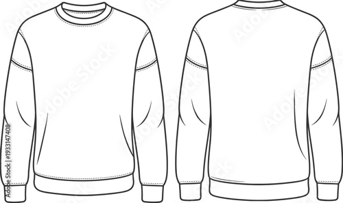 White Long Sleeve Sweatshirt with Contrast Stitching and Ribbed Cuffs and Hem