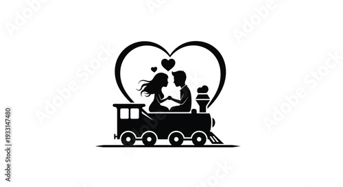 Couple sharing a romantic moment on a train black silhouette