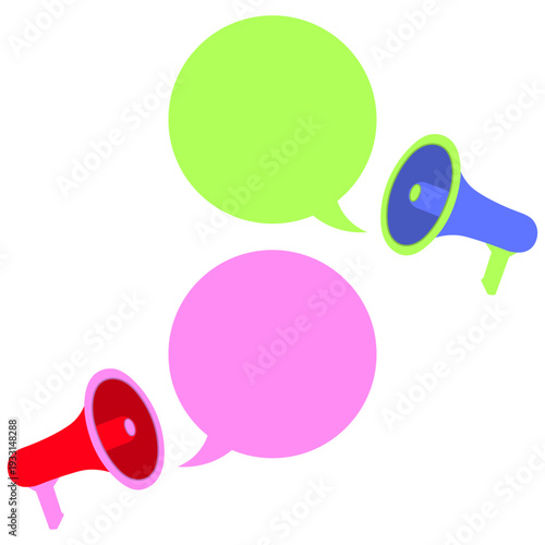 Two loudspeakers with speech bubbles, vector illustration.