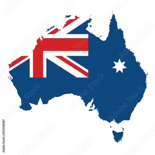 Map of Australia overlaid with the Australian National Flag