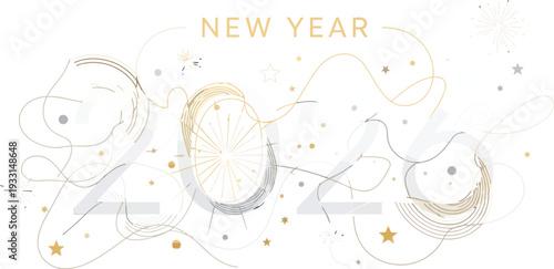 Happy new year 2026 celebration with fireworks and stars design theme