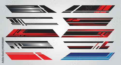 Collection of dynamic car decals with various design styles and colors.