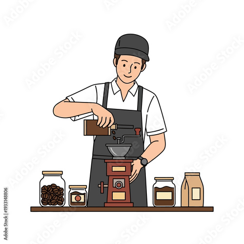 Barista Grinding Coffee Beans for Fresh Brewed Coffee