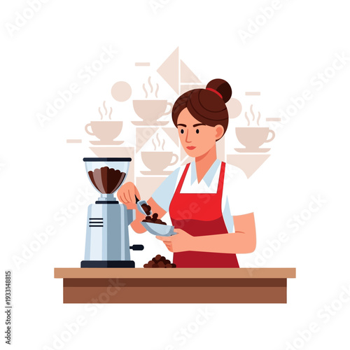 Barista Grinding Coffee Beans for Fresh Brewed Coffee at Cafe Counter
