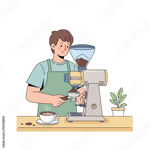 Barista Grinding Coffee Beans for Fresh Espresso at Cafe Counter