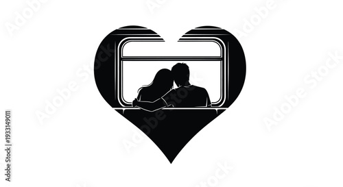 Couple embracing within a heart shaped window a striking silhouette