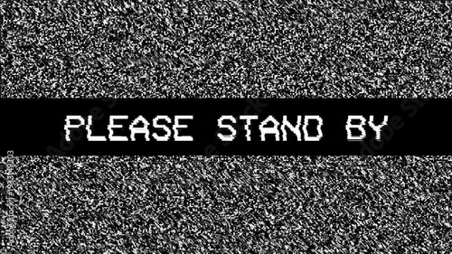 Please stand by screen display featuring a tv test pattern with please stand by message. Suitable for indicating waiting times in presentations. 4k looping