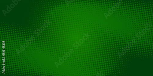 Abstract green halftone background with gradient shades of vibrant neon green blending into dark emerald green, modern digital art