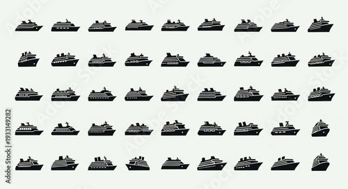 Collection of various boat silhouettes arranged in a grid pattern for design.