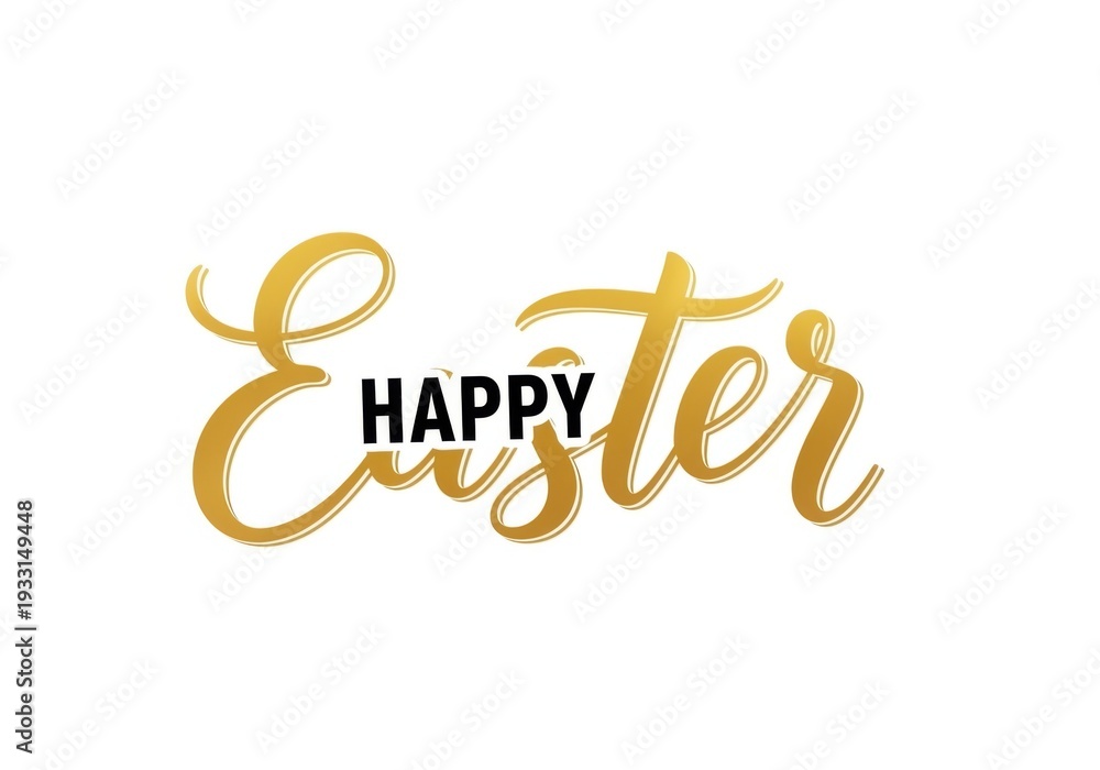 Fototapeta premium Golden happy easter text on white background