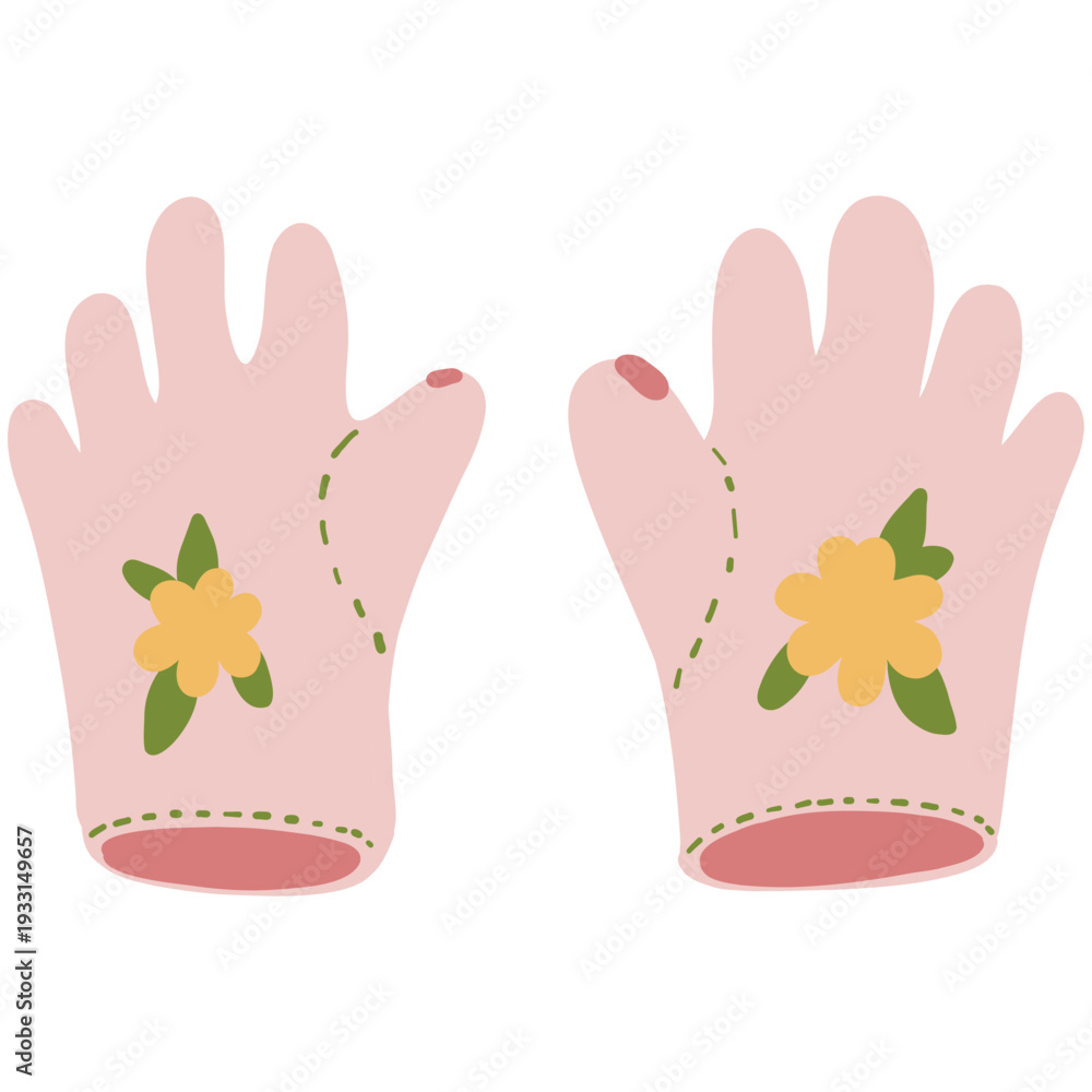 Fototapeta premium Clothing illustration. Mittens. Vector illustration of gloves. Pink gloves with flowers