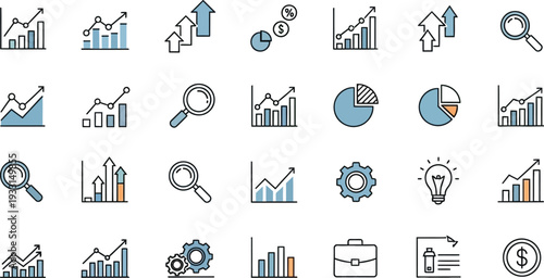 Collection of business analytics and growth icons in a grid layout