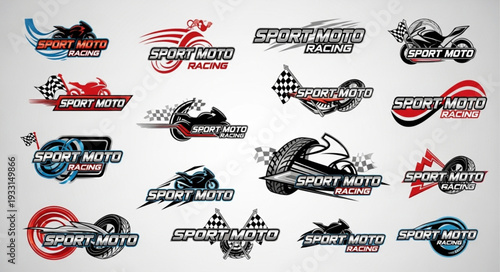 Motorcycle logos collection for sport moto racing events and branding.