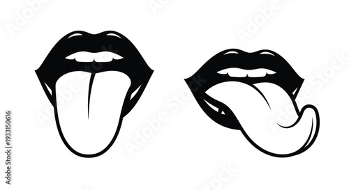 Two pairs of stylized lips sticking tongues out a bold silhouette