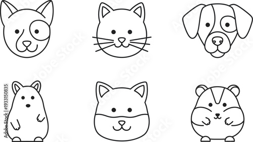 Cute cartoon animals illustration collection with various pet faces