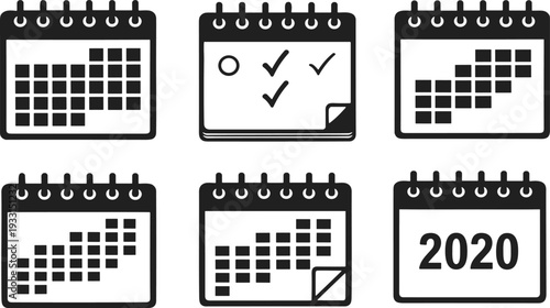 Calendar Icon Set with Schedule Planner Date Reminder and 2020 Year Symbol Vector Collection