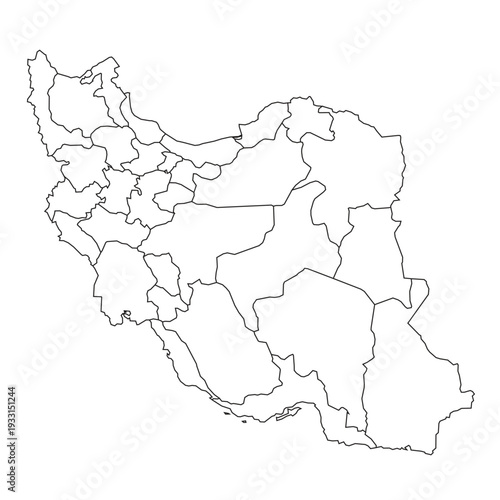 Outline map of Iran showing internal provincial borders and shapes