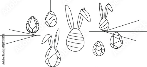 collection of easter eggs and bunnies with geometric patterns and designs