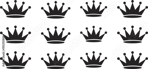 Twelve black and white crown arranged in a grid pattern on a white background