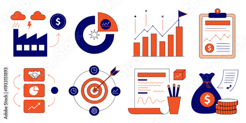 Business strategy and finance concepts in modern graphic illustrations