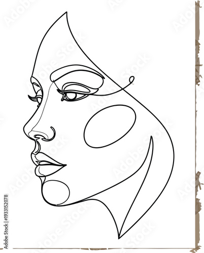 Modern line art portrait of a woman with minimalist facial features