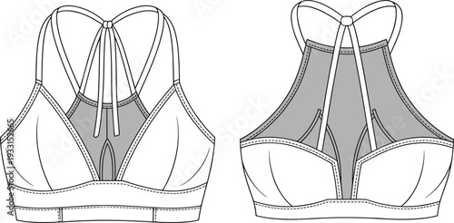 Two Different Styles of Strappy Sports Bras with Gray and White Color Scheme athletic wear