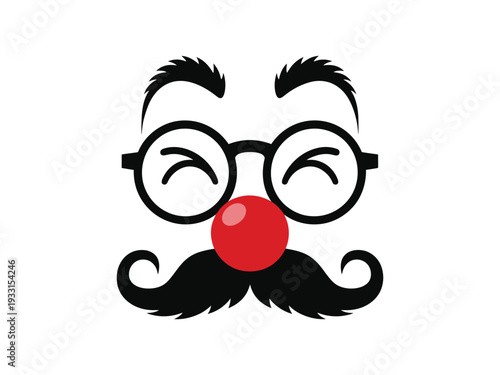 A whimsical illustration of a face with a red nose, glasses, and a mustache Vector