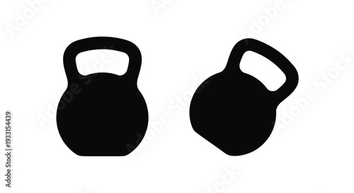 Two black kettlebells depicted in a striking minimalist silhouette
