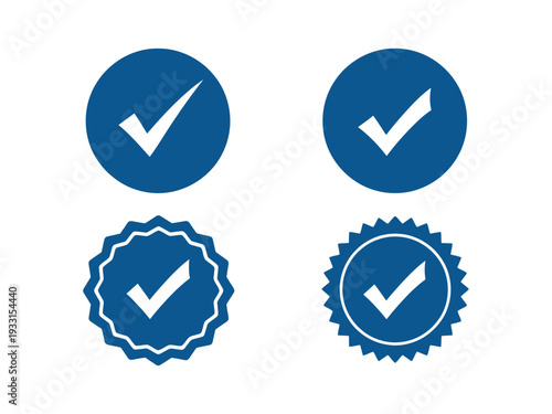 Blue circular and star-shaped checkmarks indicating approval and achievement Vector