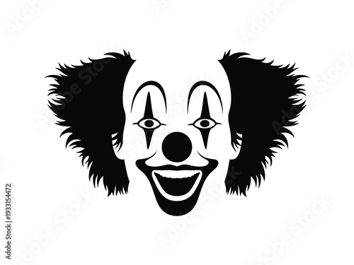 Black and white illustration of a smiling clown face with exaggerated features Vector