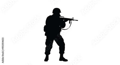 Soldier standing with rifle a stark black shape silhouette