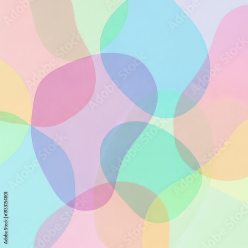 Soft pastel abstract background with overlapping translucent organic shapes. Gentle colorful modern design texture.
