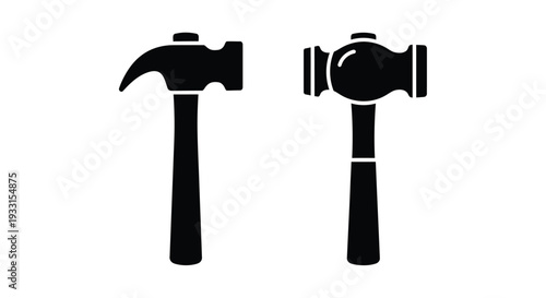 Two black tools a hammer and gavel in a stark silhouette
