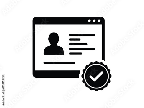A computer screen displaying a profile with a checkmark badge indicating verification. Vector