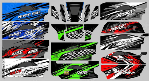 Vibrant racing car graphics showcasing speed and dynamic design elements.