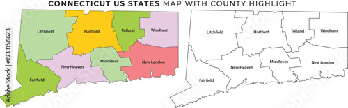Connecticut us state map with county highlight geographic illustration regional boundaries