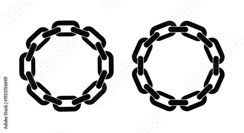 Two interlocking circular chain links displayed in black silhouette